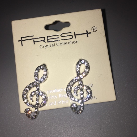 Rhinestone treble clef earrings - Picture 1 of 8